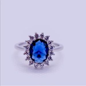 925 Sterling Silver Blue & White Sapphire Ring, Size 7, 925 Stamped.